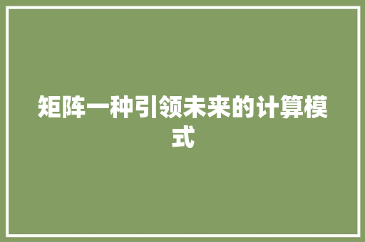 矩阵一种引领未来的计算模式