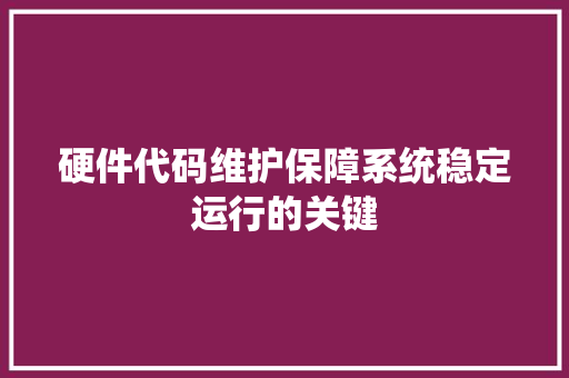 硬件代码维护保障系统稳定运行的关键