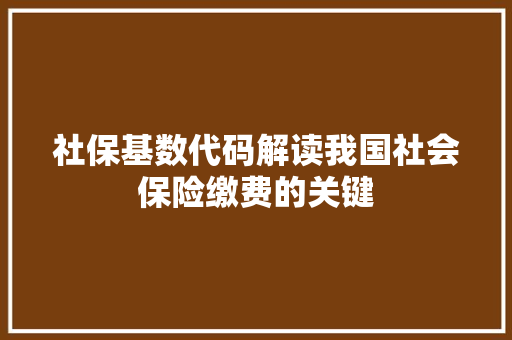 社保基数代码解读我国社会保险缴费的关键