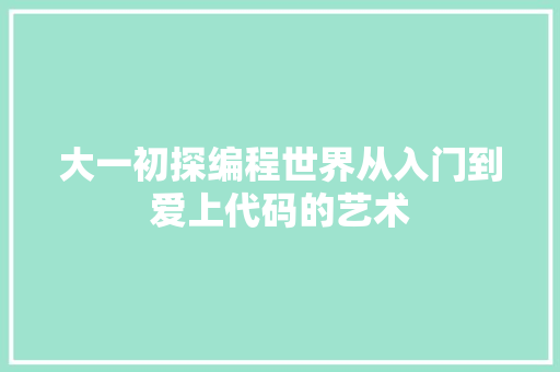 大一初探编程世界从入门到爱上代码的艺术
