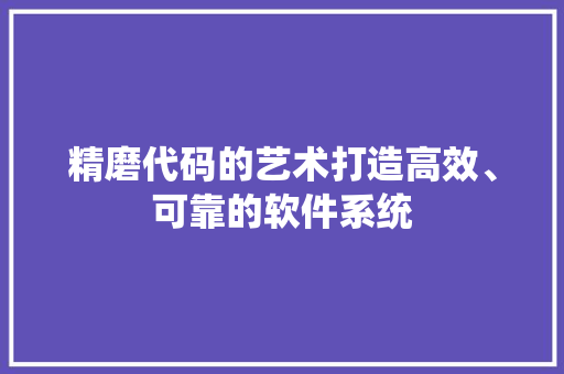 精磨代码的艺术打造高效、可靠的软件系统