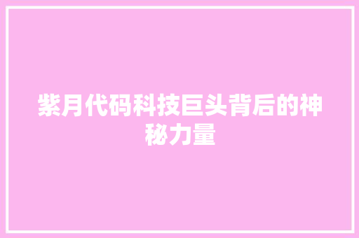 紫月代码科技巨头背后的神秘力量