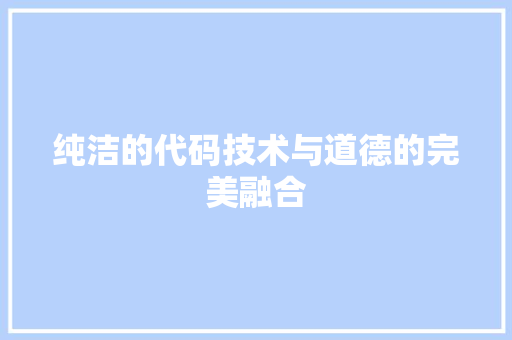 纯洁的代码技术与道德的完美融合