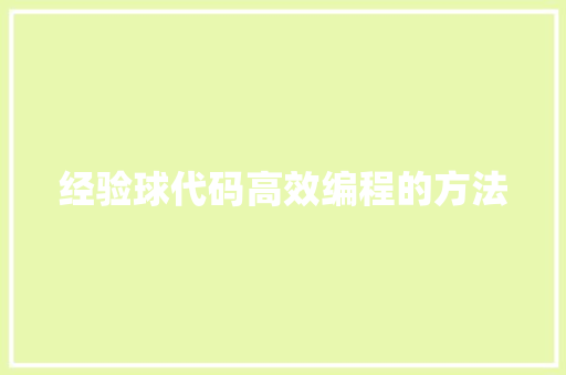 经验球代码高效编程的方法