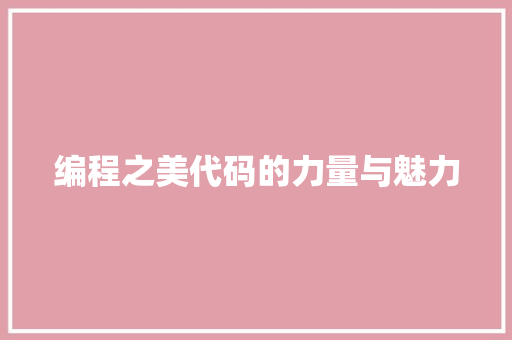 编程之美代码的力量与魅力
