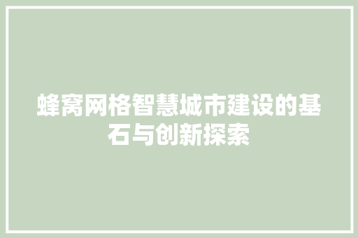蜂窝网格智慧城市建设的基石与创新探索