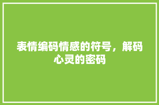 表情编码情感的符号，解码心灵的密码