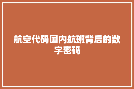 航空代码国内航班背后的数字密码