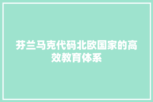 芬兰马克代码北欧国家的高效教育体系
