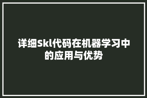 详细Skl代码在机器学习中的应用与优势