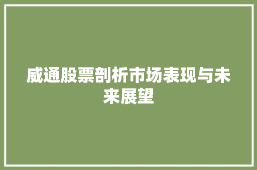 威通股票剖析市场表现与未来展望