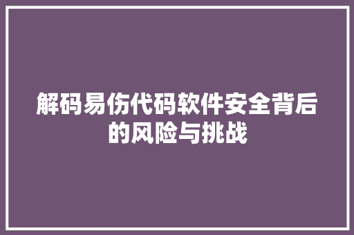解码易伤代码软件安全背后的风险与挑战