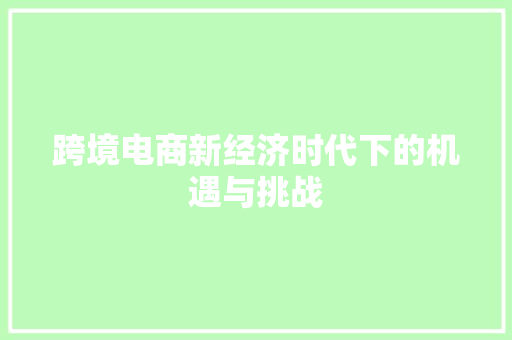 跨境电商新经济时代下的机遇与挑战
