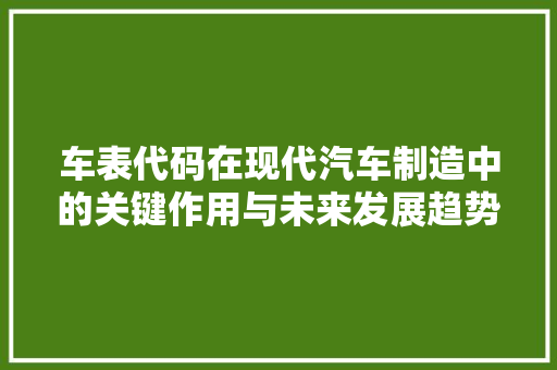 车表代码在现代汽车制造中的关键作用与未来发展趋势
