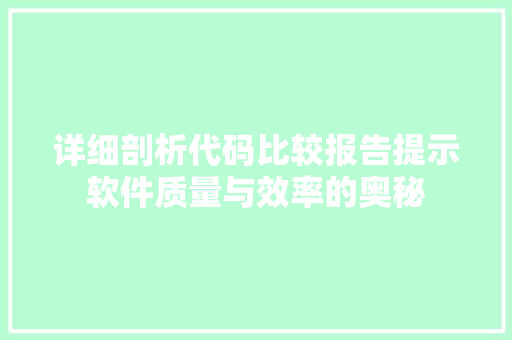 详细剖析代码比较报告提示软件质量与效率的奥秘