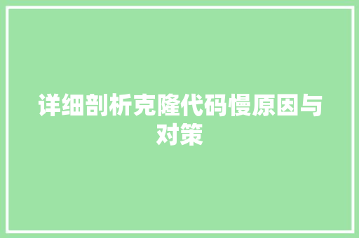 详细剖析克隆代码慢原因与对策