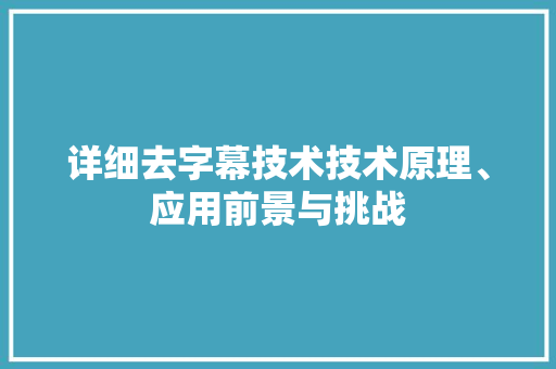 详细去字幕技术技术原理、应用前景与挑战