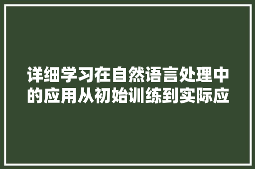 详细学习在自然语言处理中的应用从初始训练到实际应用