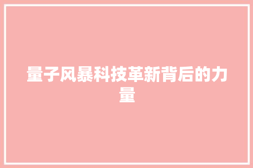 量子风暴科技革新背后的力量