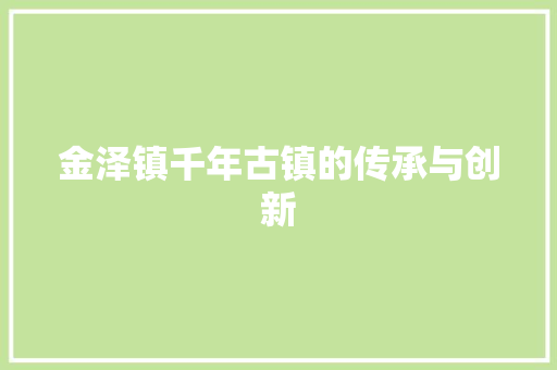 金泽镇千年古镇的传承与创新