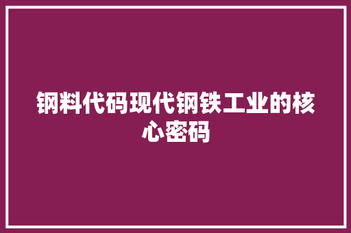 钢料代码现代钢铁工业的核心密码