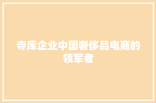 寺库企业中国奢侈品电商的领军者