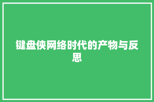 键盘侠网络时代的产物与反思