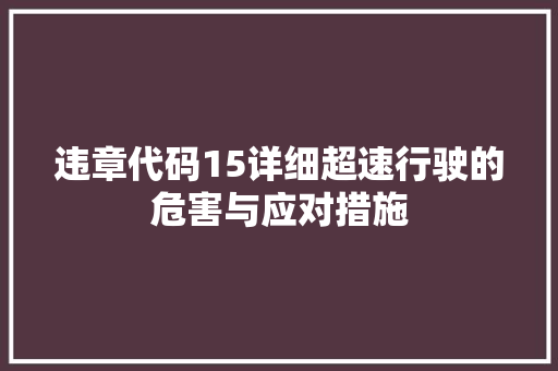 违章代码15详细超速行驶的危害与应对措施