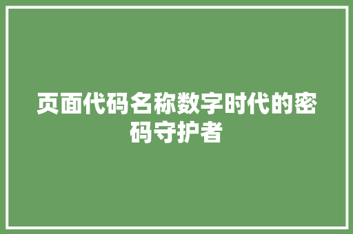 页面代码名称数字时代的密码守护者