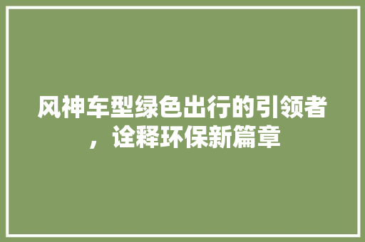 风神车型绿色出行的引领者，诠释环保新篇章