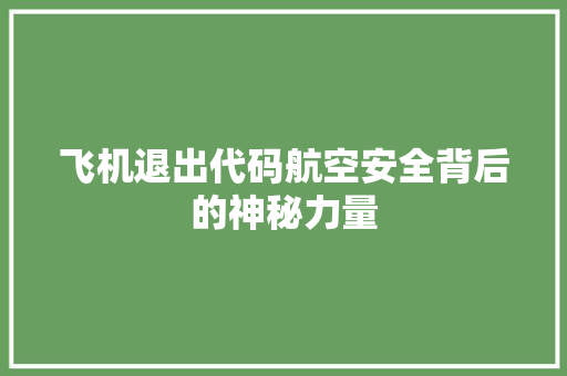 飞机退出代码航空安全背后的神秘力量