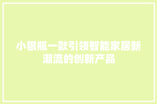 小银瓶一款引领智能家居新潮流的创新产品