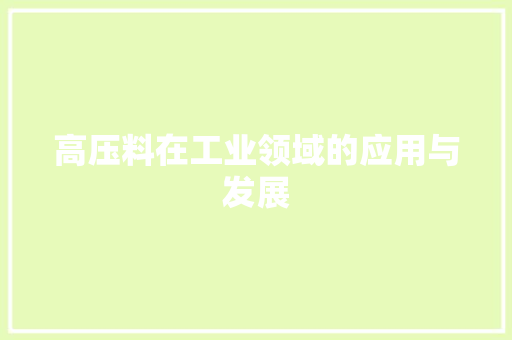 高压料在工业领域的应用与发展