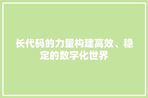 长代码的力量构建高效、稳定的数字化世界