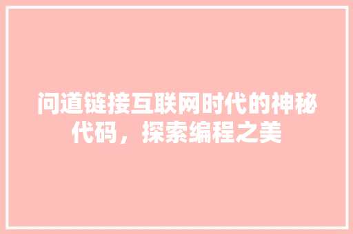 问道链接互联网时代的神秘代码，探索编程之美