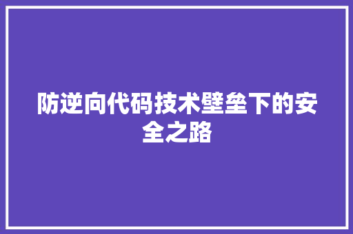 防逆向代码技术壁垒下的安全之路