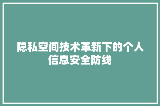 隐私空间技术革新下的个人信息安全防线