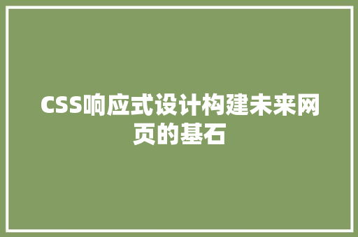 CSS响应式设计构建未来网页的基石