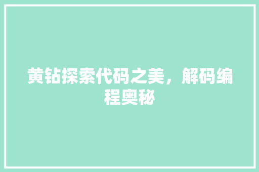 黄钻探索代码之美，解码编程奥秘