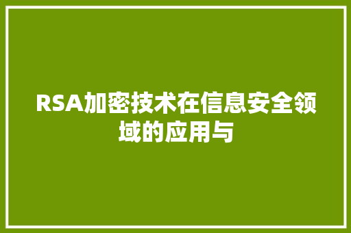 RSA加密技术在信息安全领域的应用与