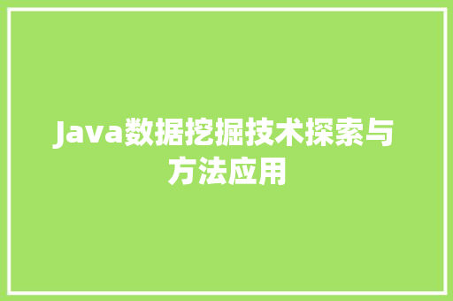 Java数据挖掘技术探索与方法应用