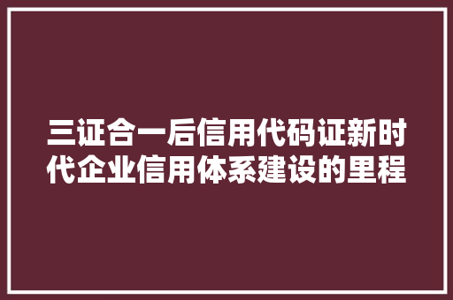 三证合一后信用代码证新时代企业信用体系建设的里程碑