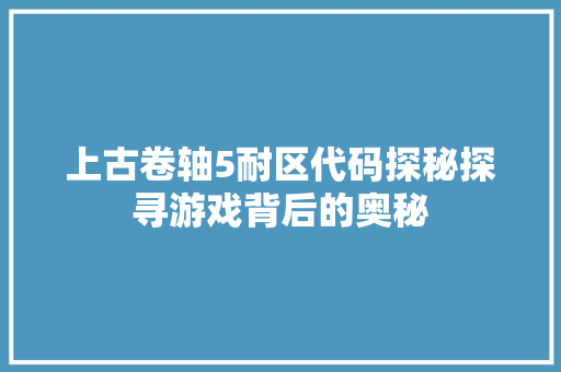 上古卷轴5耐区代码探秘探寻游戏背后的奥秘