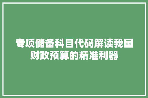 专项储备科目代码解读我国财政预算的精准利器