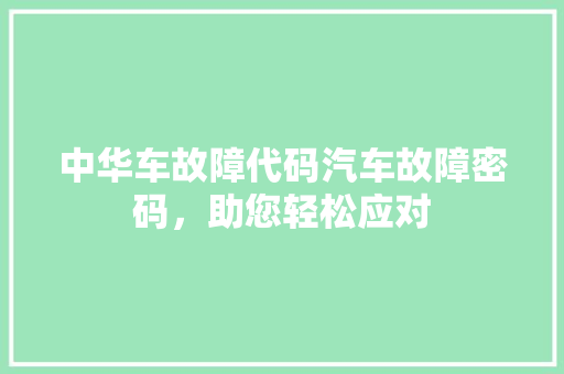 中华车故障代码汽车故障密码，助您轻松应对