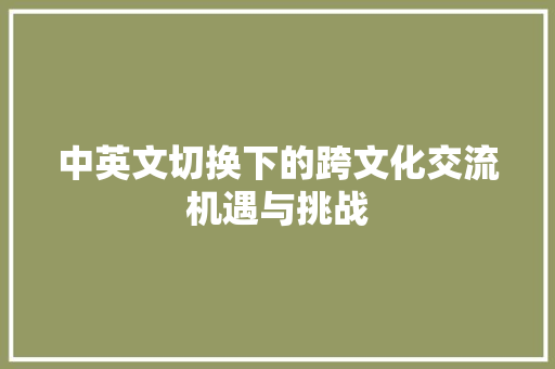 中英文切换下的跨文化交流机遇与挑战