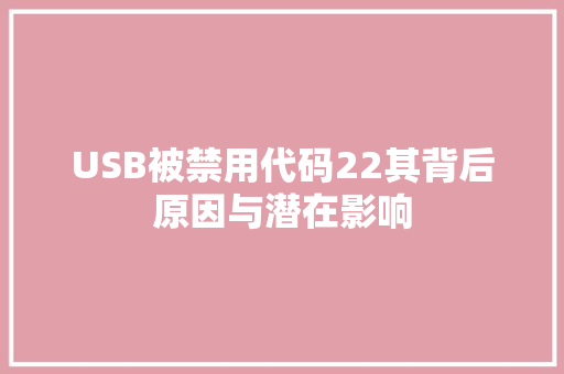 USB被禁用代码22其背后原因与潜在影响