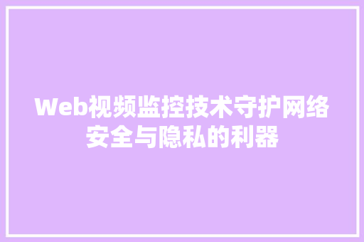 Web视频监控技术守护网络安全与隐私的利器