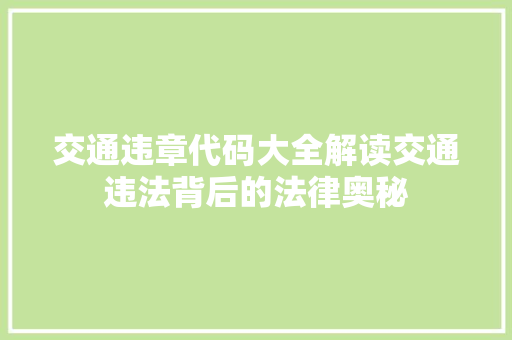 交通违章代码大全解读交通违法背后的法律奥秘