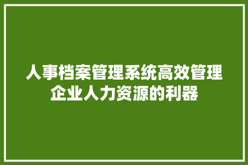 人事档案管理系统高效管理企业人力资源的利器